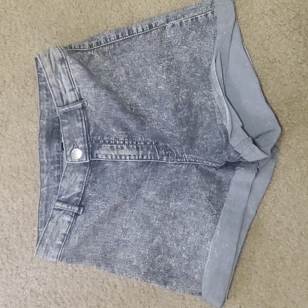 Grey acid wash high waisted shorts